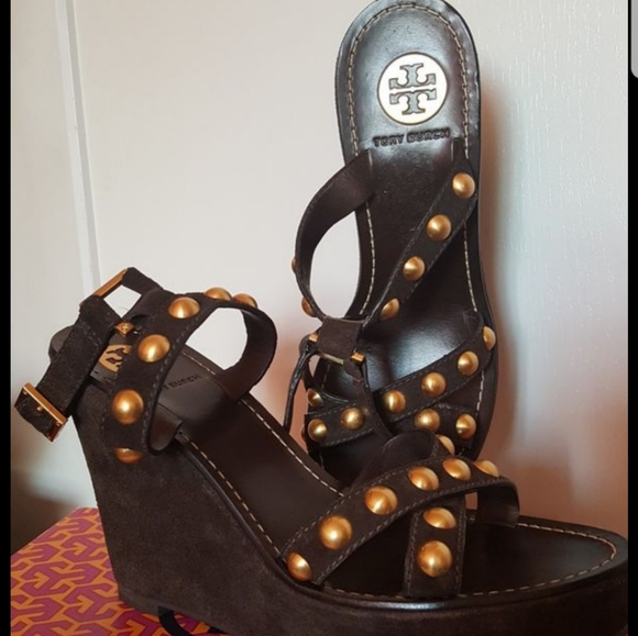 Tory Burch Shoes - Tory Burch Wedges Sandals Dark Brown